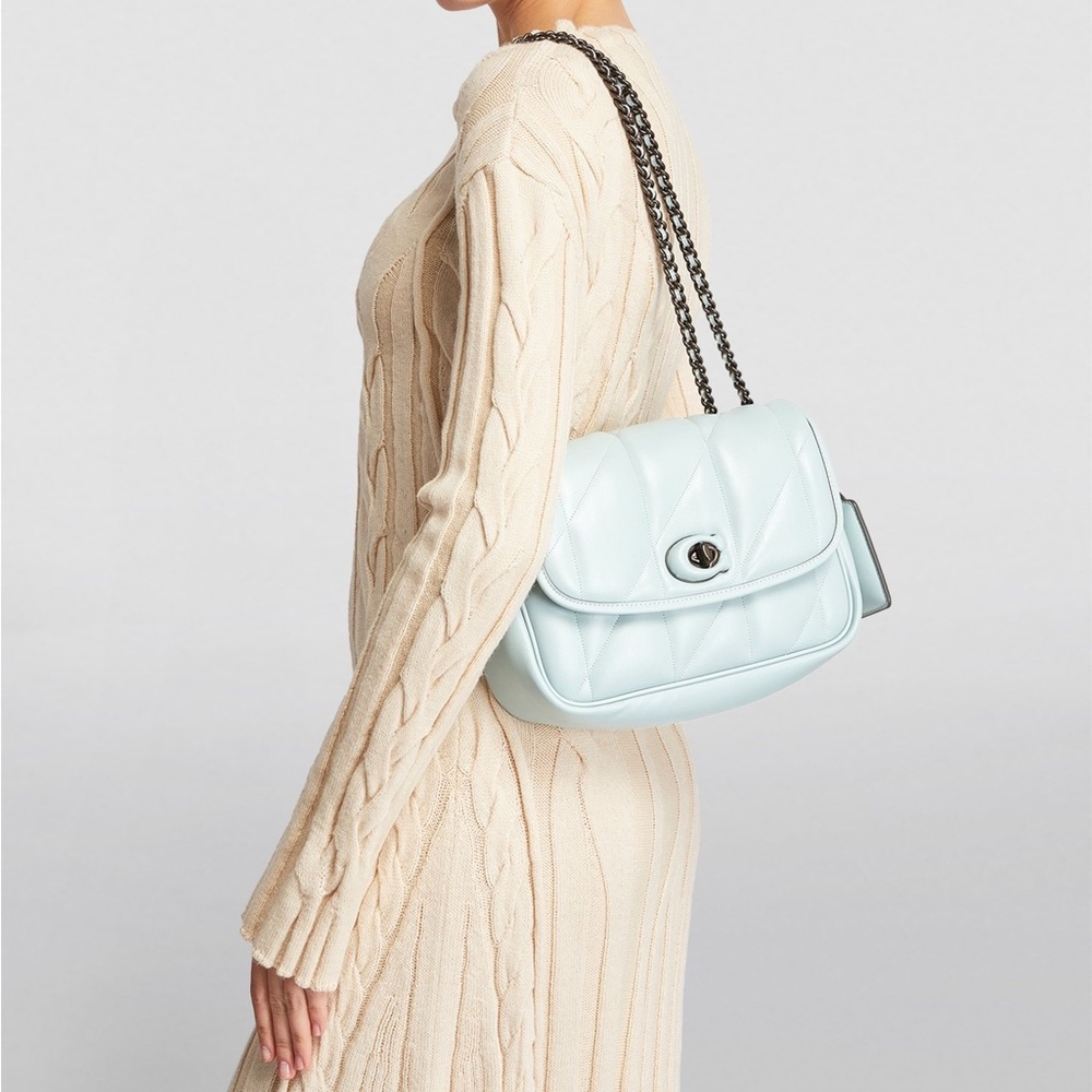 Coach Madison Quilted Pillow Bag Aqua Pewter NWT